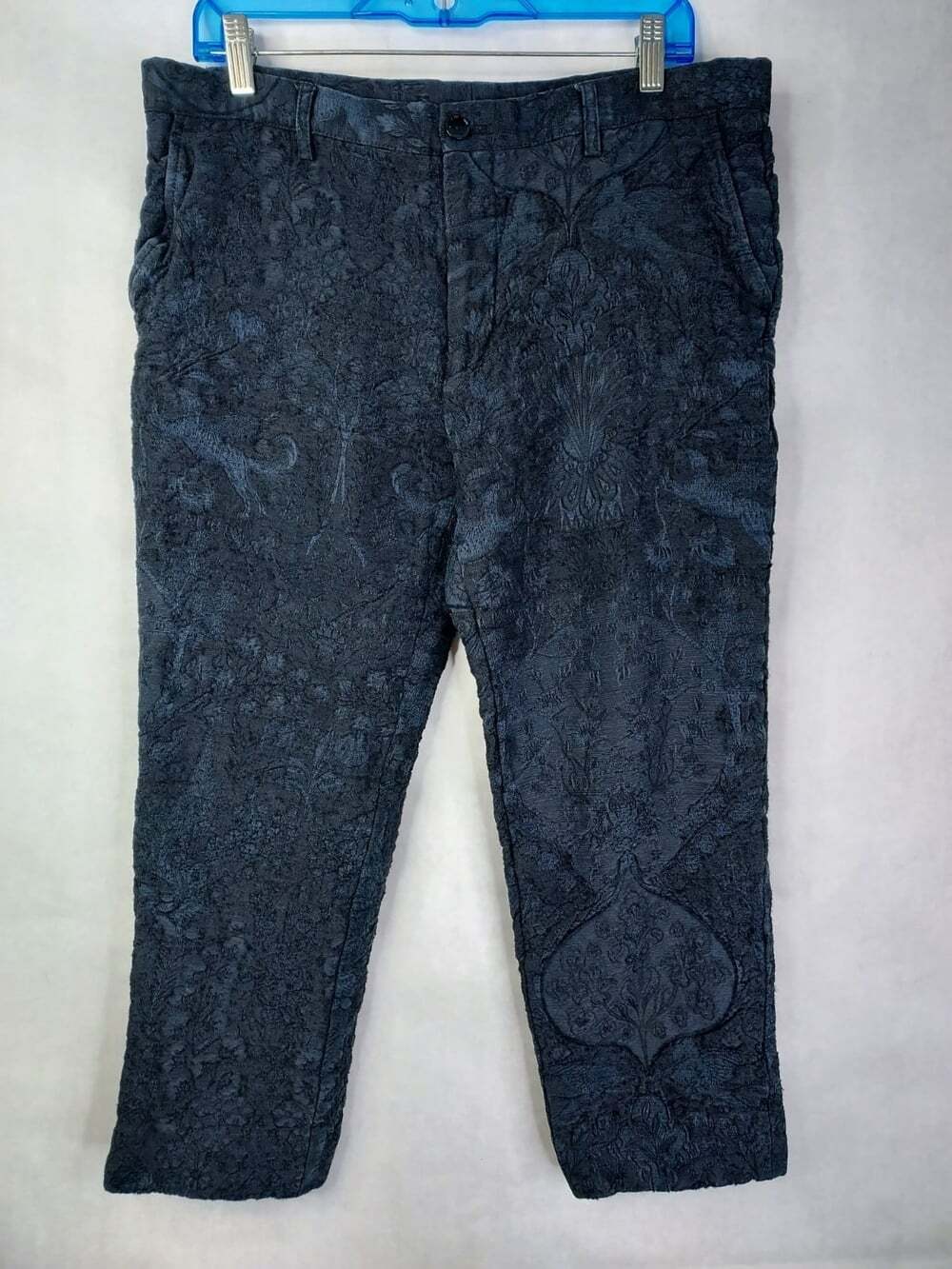 Etro Lace Crop Pants Womens XL Wool Silk Black Floral Jacquard Dress Trousers